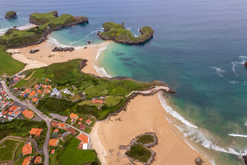 Aerial view of Playa de las Cámaras on north of Spain
