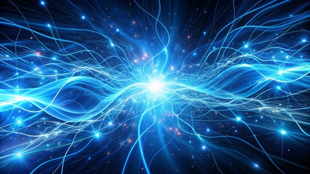 Electrifying abstract network of glowing blue lines and swirling currents, evoking dynamic energy, technological connectivity, and futuristic innovation.