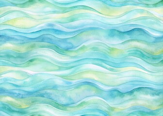 Fototapeta premium Softly blended hues of blue and green create a serene abstract watercolor background with flowing waves and ripples in a seamless repeats pattern.