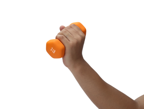 man's hand holding dumbbell isolated on white background. Close up, concept of healthy lifestyle