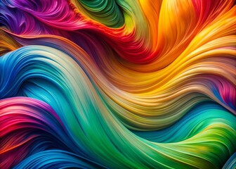 Fototapeta premium Vibrant fluid color brush strokes swirl and flow in wavy patterns, creating a mesmerizing abstract background with 3D acrylic texture and dynamic rainbow hues.