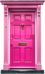 A bright pink door with gold accents, inviting you to explore what lies beyond.
