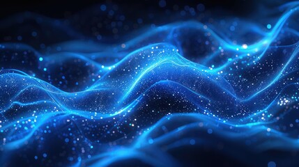 Abstract Blue Waves with Glowing Particles