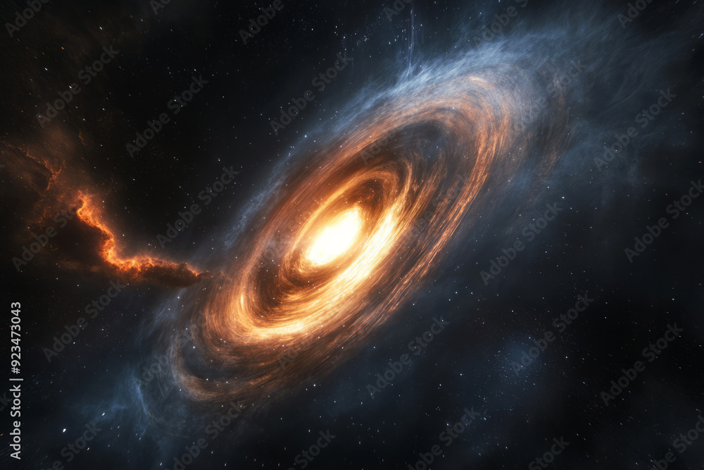 Sticker supermassive black hole is warping fabric of spacetime in outer space. wormhole illustration in univ