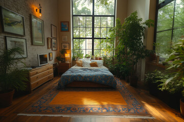 Fototapeta premium Tranquil Retreat : A Bedroom Sanctuary, generative AI