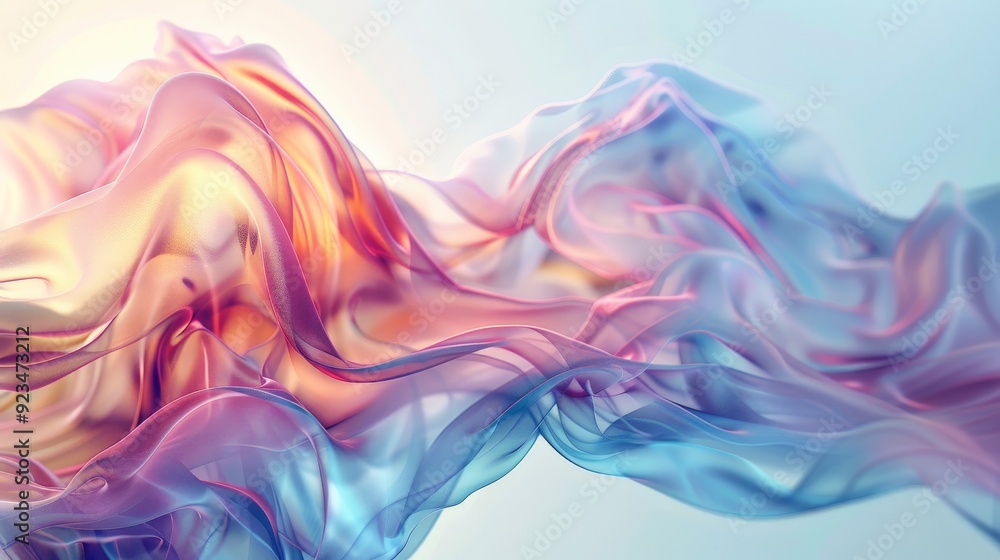 Poster silky fabric shapes in soft pastel tones of pink, purple, and blue create a flowing and delicate abs