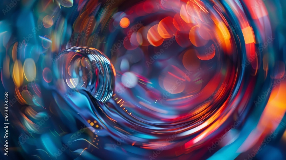 Leinwandbilder An image featuring dynamic circular light patterns in a vivid abstract scene, showcasing a captivating mix of glowing elements and rich colors, capturing attention immediately.