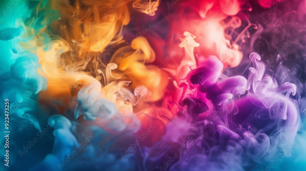 Aufkleber this vivid abstract image presents a swirling mix of colorful smoke and clouds, artistically represe