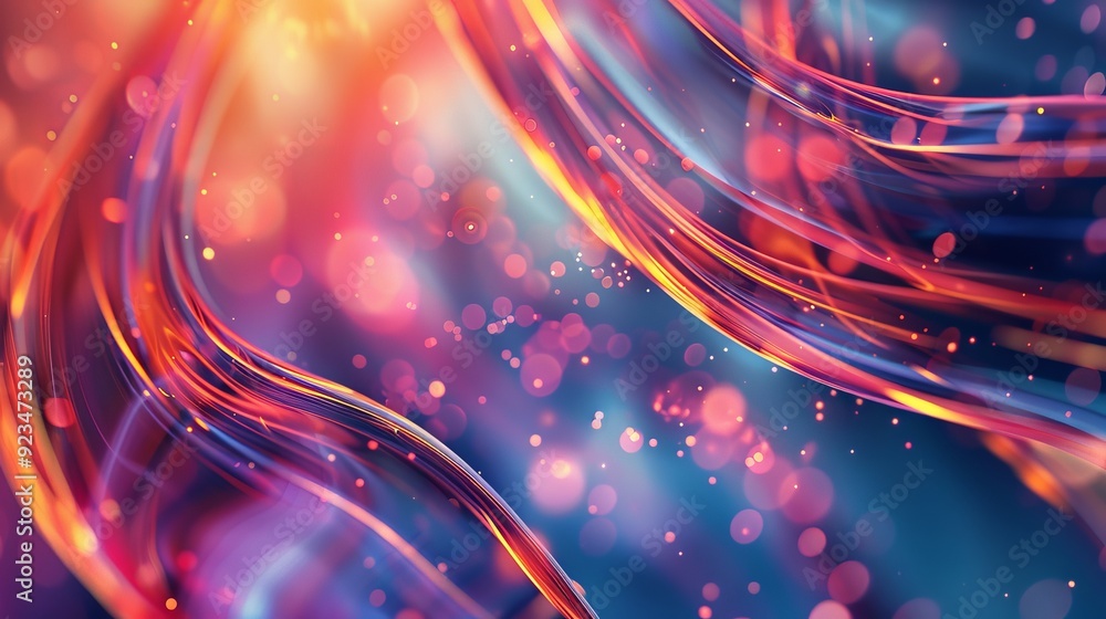 Poster this captivating image showcases vibrant abstract light streaks in flowing neon colors, creating a m