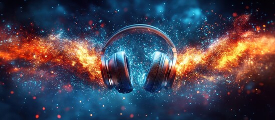 Dynamic Headphones with Vibrant Energy Waves in a Futuristic Digital Art Background