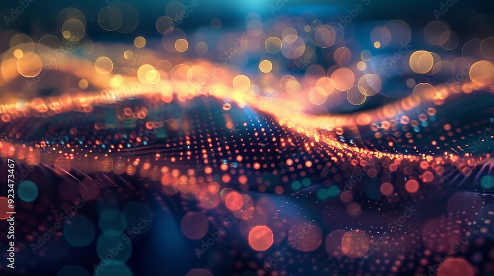 Aufkleber this image illustrates abstract light dots floating in a sea of dark waves, forming a modern, myster