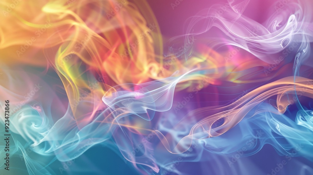 Poster an image bursting with bright and colorful swirls, blending a variety of vibrant hues together, repr