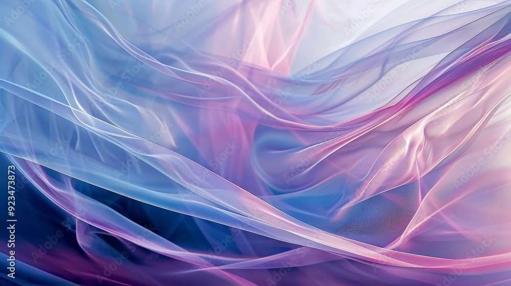 Poster a calm and soft image showcasing fluid waves in delicate shades of blue and pink, creating a peacefu