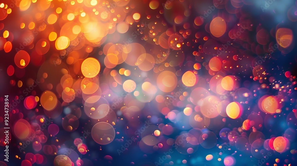 Aufkleber this image features a stunning overlay of golden, glowing bokeh lights scattered across a rich, colo