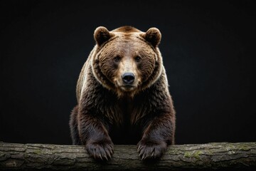 Obraz premium Front view of brown bear isolated on black background