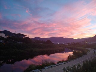 sunset over the river
