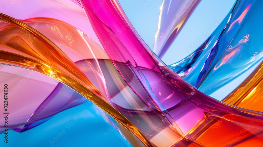 Poster an abstract image featuring vibrant intertwined ribbons in dynamic motion, showcasing a blend of ora