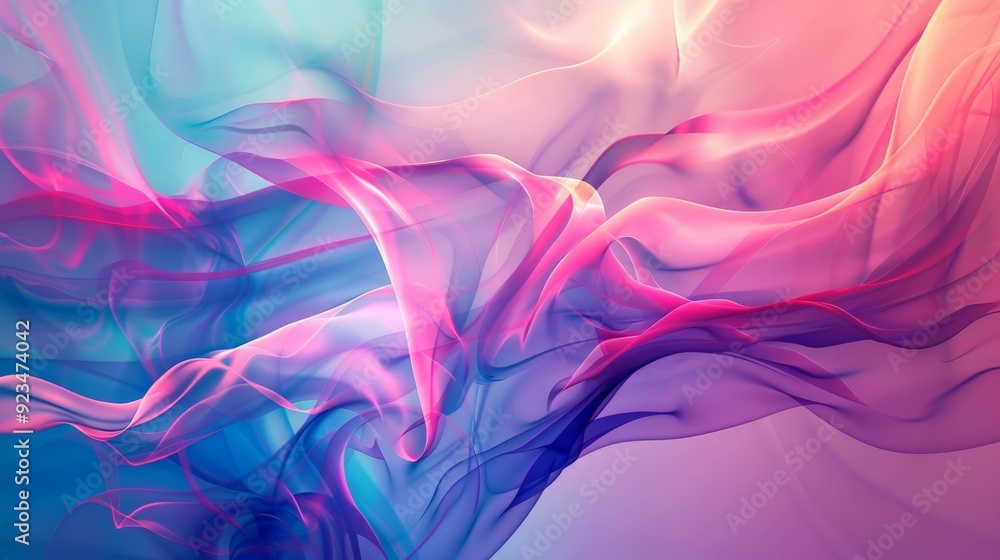 Aufkleber this image shows translucent, pastel-hued abstract waves in dynamic motion, blending soft colors wit