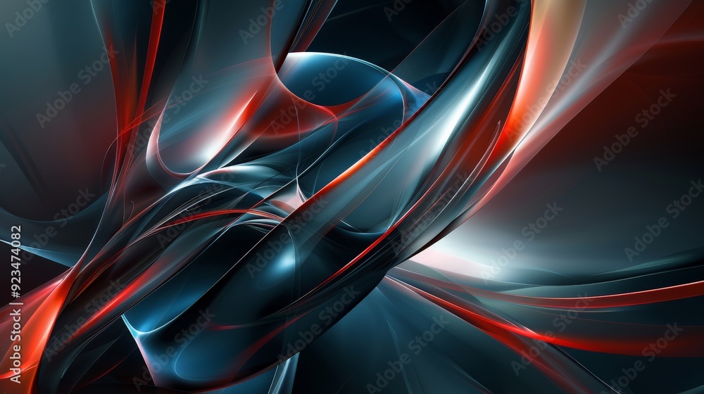 Aufkleber An abstract image showcasing dynamic composition with dark and bright hues, featuring metallic-like shapes intertwined with red electric accents, creating a striking visual impact.