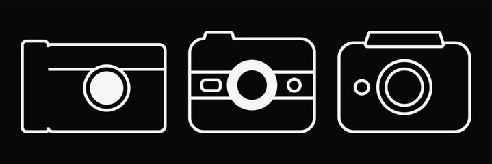 Photo camera icons set. Photo studio symbol. Camera photography clipart collection in flat style. Front view.