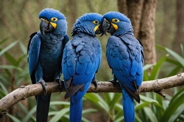 Obraz premium Loving Blue Hyacinth macaws sitting on the branch