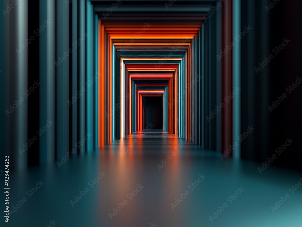 Poster vibrant geometric tunnel showcasing a blend of colors and perspectives, creating a mesmerizing visua