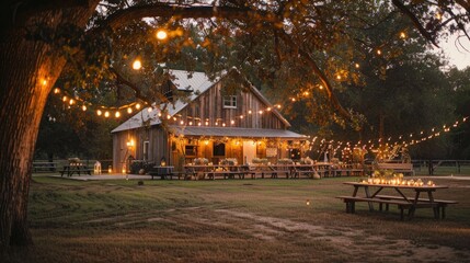 Fototapeta premium Capture a romantic outdoor wedding in a quaint countryside, with a charming barn as the backdrop.
