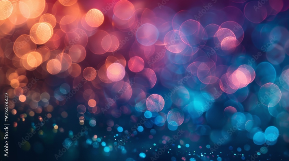 Poster This image features colorful bokeh lights with a visually pleasing blend of blue and orange tones, creating an atmospheric and vibrant scene with a touch of magic.