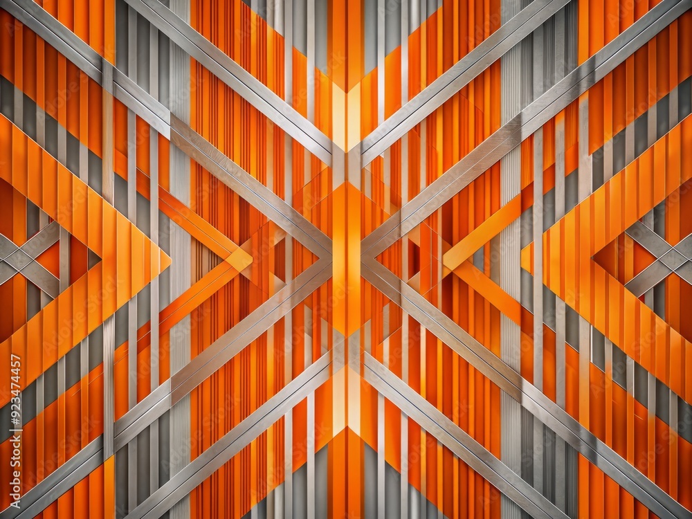 Poster Modern vertical abstract background featuring vibrant orange and grey geometric textures in a mesmerizing pattern of intersecting lines and shapes.