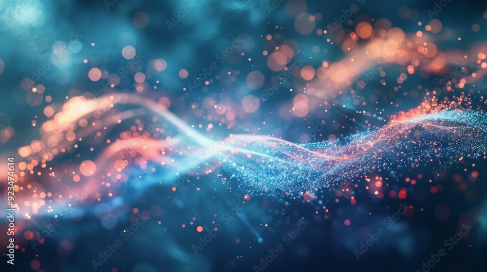 Poster a visually stimulating abstract image featuring dynamic trails of light in vibrant colors, conveying