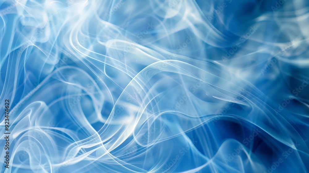Poster an abstract image dominated by blue hues, suggesting fluid motion and depth, with delicate layers an
