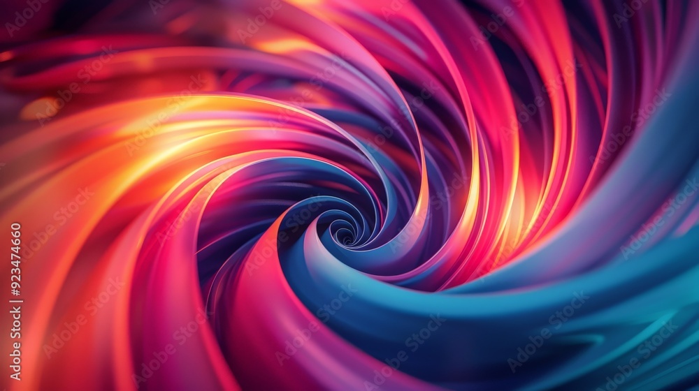 Poster an extraordinary swirling abstract vortex artwork displaying vivid and dynamic colors of blue, purpl