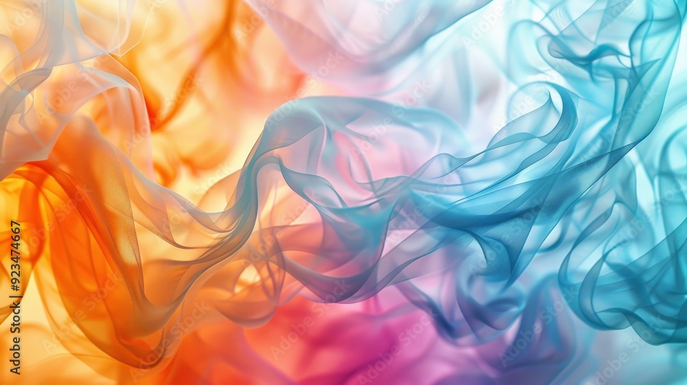 Poster A vibrant portrayal of colorful abstract art featuring swirling hues and delicate gradients of orange and blue, creating an ethereal and dynamic composition.