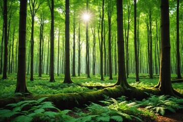 Obraz premium Green forest with ray of light