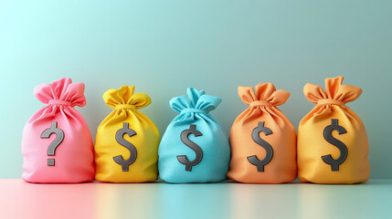 Money Bags on a pastal background. A business studio shoot. 