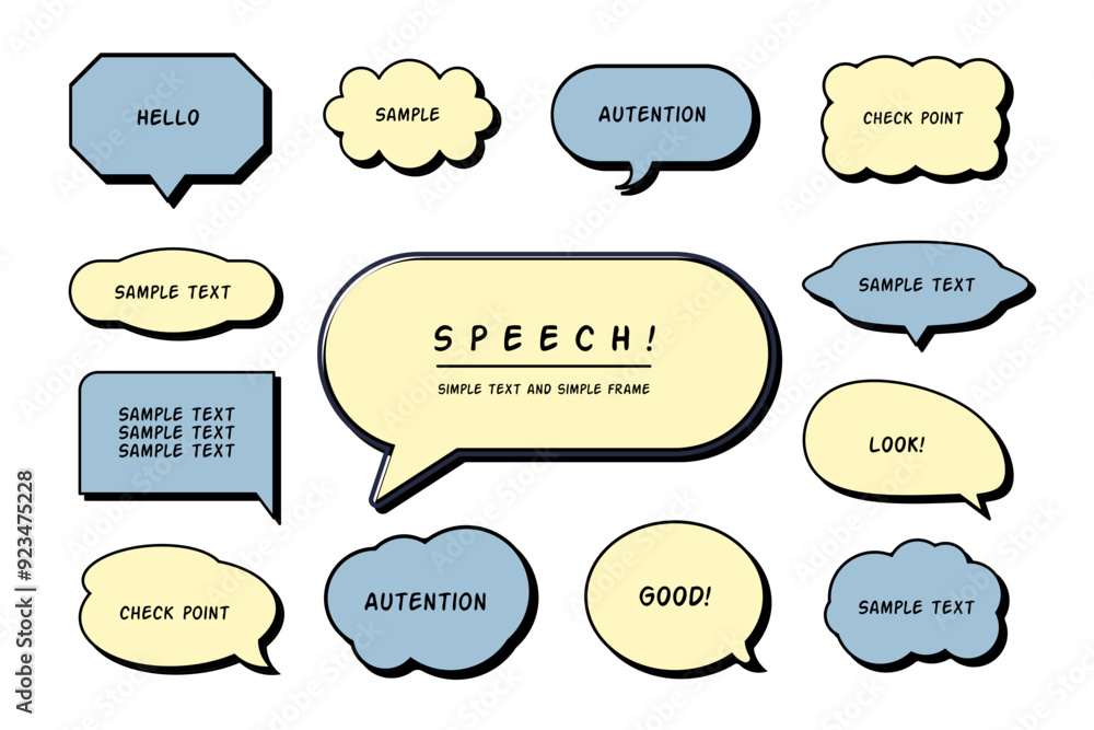 Poster a set of speech bubbles with different shapes and text samples inside