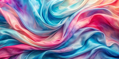 Obraz premium Vibrant abstract gradient watercolor background featuring soft blue waves, artistic canvas textures, and swirling pink streams on a multicolored silk-inspired fabric.
