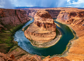 Horseshoe Bend is a U-shaped incised meander of Colorado River near Page, Arizona, USA and part of...