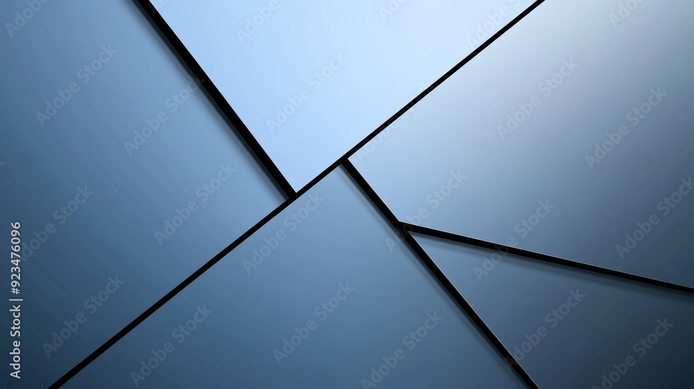 Poster a modern geometric design featuring intersecting blue panels with sharp lines, creating a sleek and 