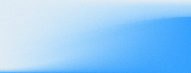 Grainy Blue and White Gradient abstract background. Blurry flowing cloudscape on blue azure sky with noise texture effect. Bright azure on white gradation banner.