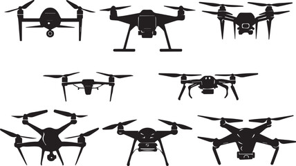 Set FPV Drone. Hand drawn vector illustration