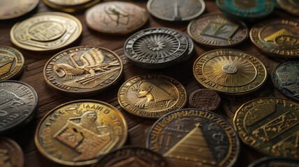 Capture the artistry of ancient Egyptian coins used in daily life.