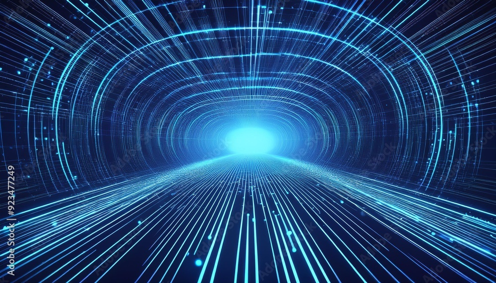 Canvas Prints abstract digital tunnel with glowing lines and particles. futuristic, technology, data, network, con