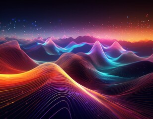 Abstract digital landscape with vibrant colors and glowing connections