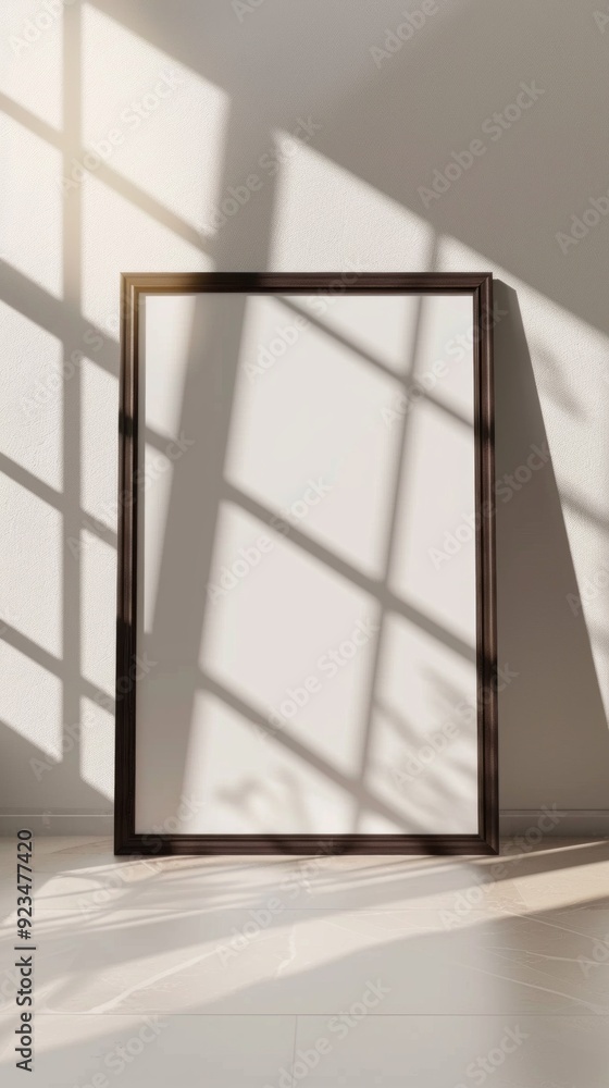 Aufkleber A beautiful empty frame stands against a wall, with shadows from nearby windows creating a tranquil atmosphere in the afternoon sun