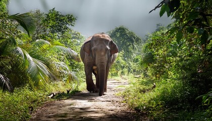 Fototapeta premium Elephant Walking Through a Jungle.