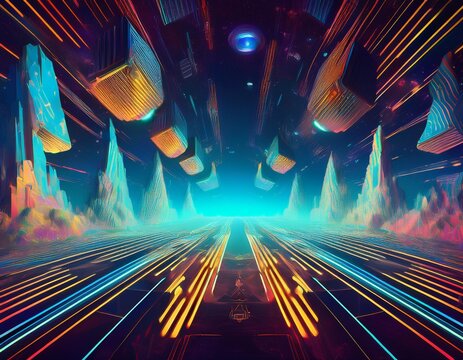 Virtual reality, cybernetic background, geometric forms