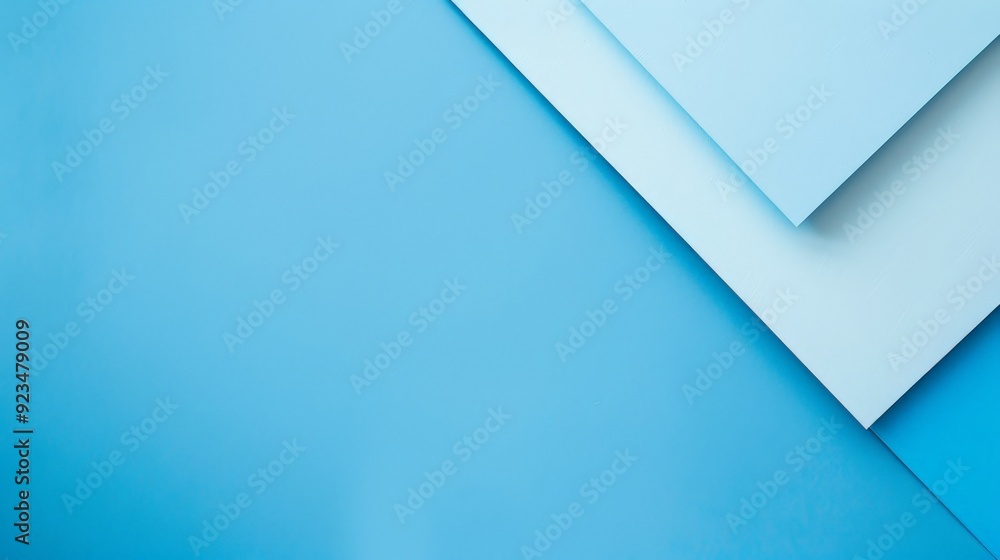 Aufkleber This image features a composition of overlapping light blue and dark blue sheets of paper placed on a matching blue background, creating a serene and minimal aesthetic.