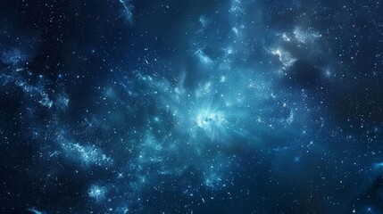 This image features a mesmerizing blue light nebula in the vast outer space, with stars scattered throughout the dark expanse, representing cosmic serenity and mystery.