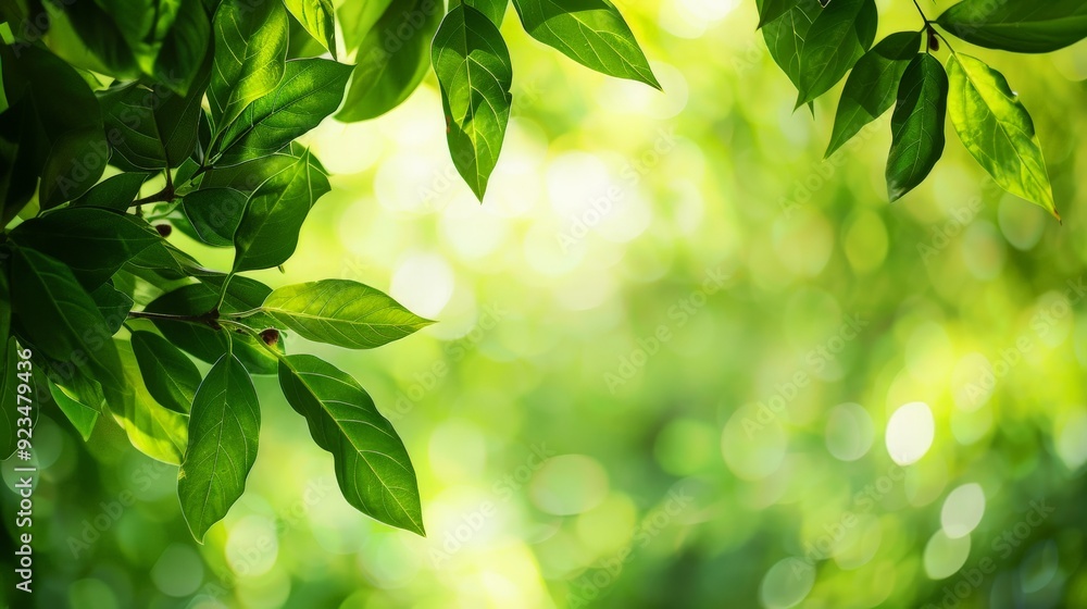 Aufkleber this image features green leaves in sharp focus, standing out against a bright, blurred background, 